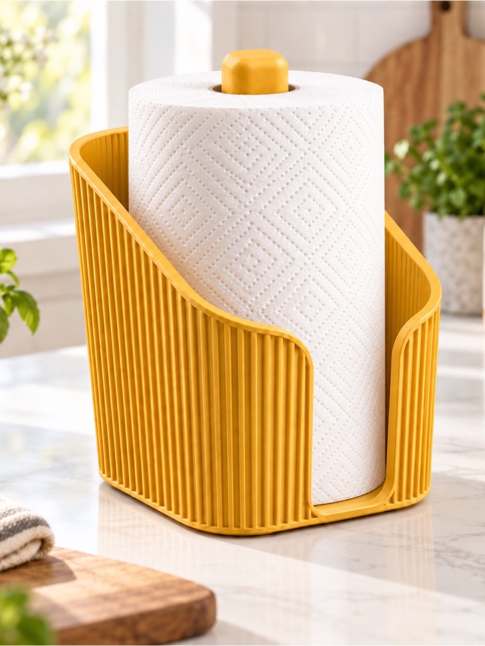 Paper Towel Holder - Kitchen Counter Organizer Yellow Vertical Ribbed